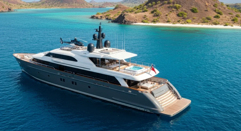 Ultra-premium luxury cruise yacht with sundeck in Komodo archipelago